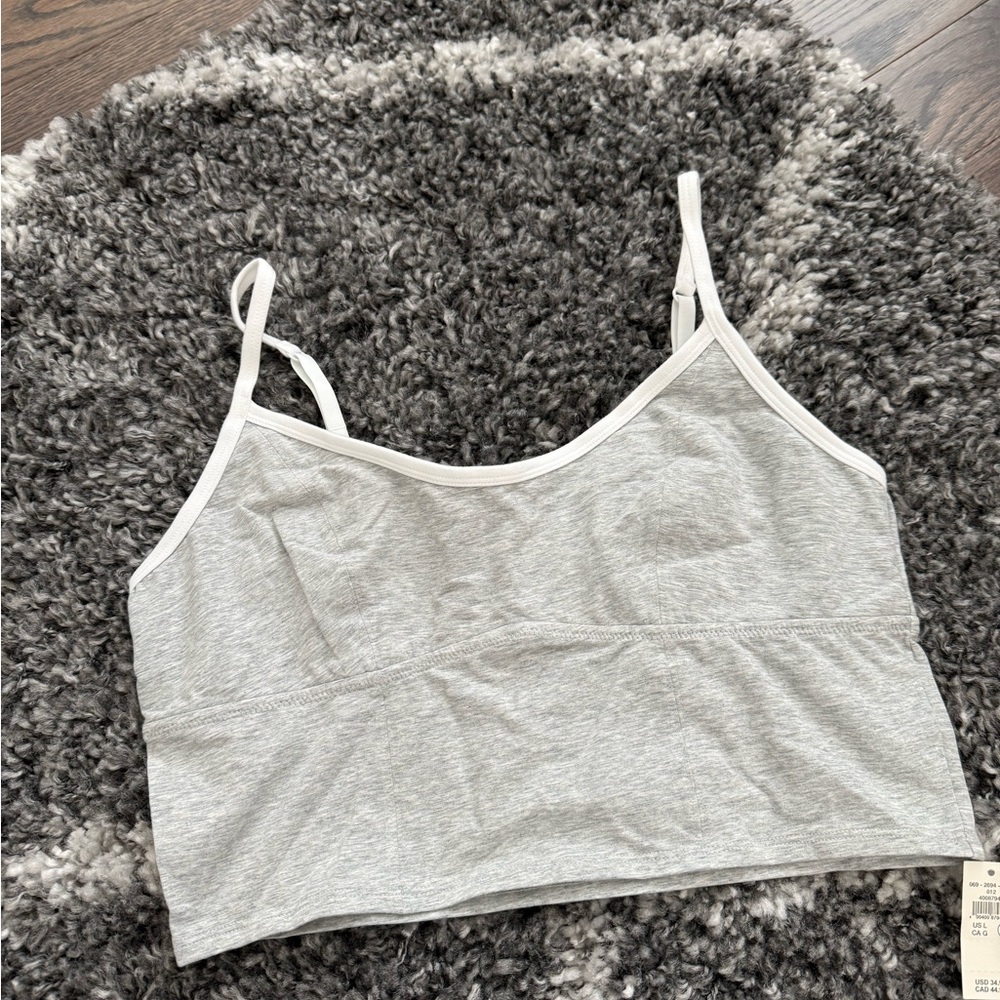 Aerie Crop Gray Bralette with White Trim - Size Large - NWT